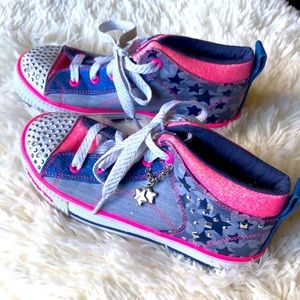 Sketchers twinkle toes high top girls pink and blue embellished sneakers size 3